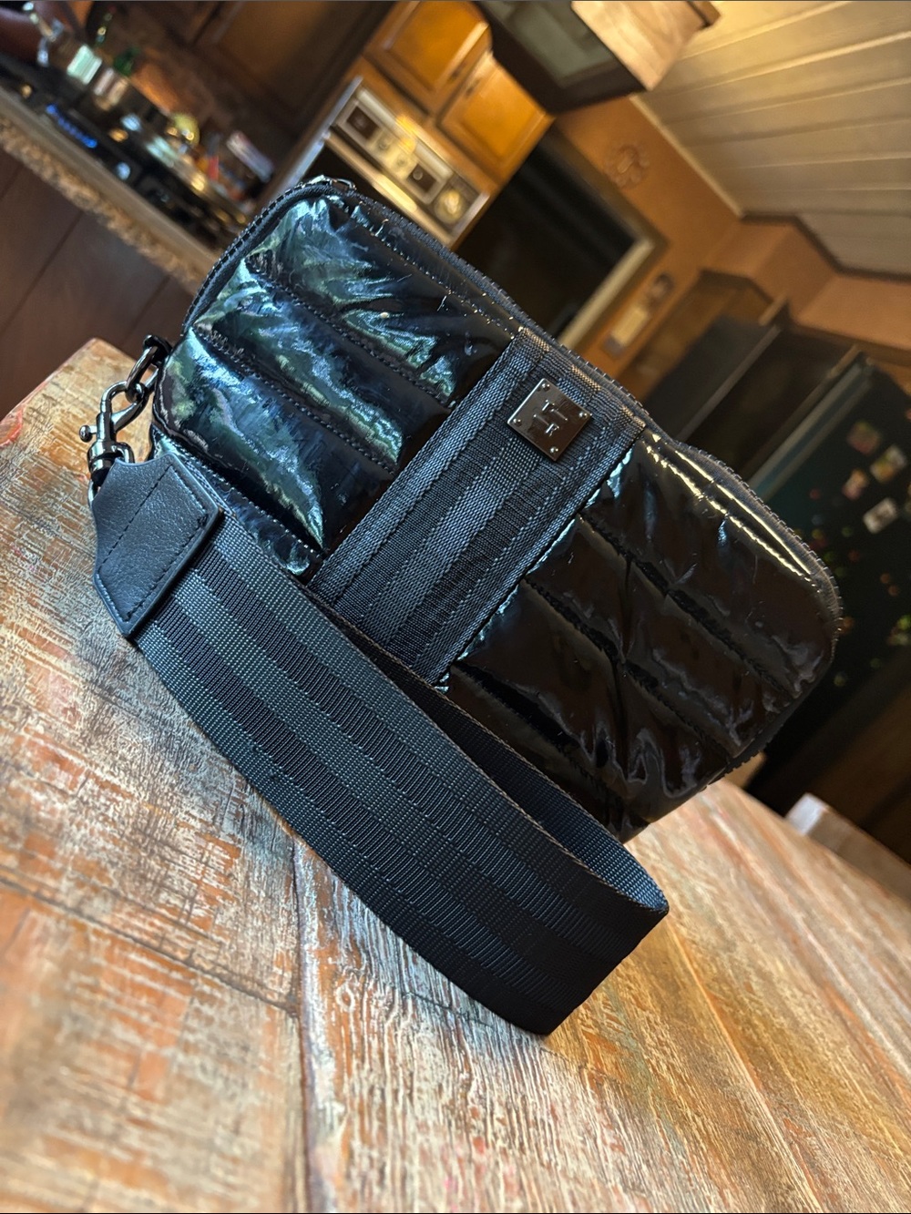 THINK ROYLN Black Quilted Glossy Crossbody Belt Bag